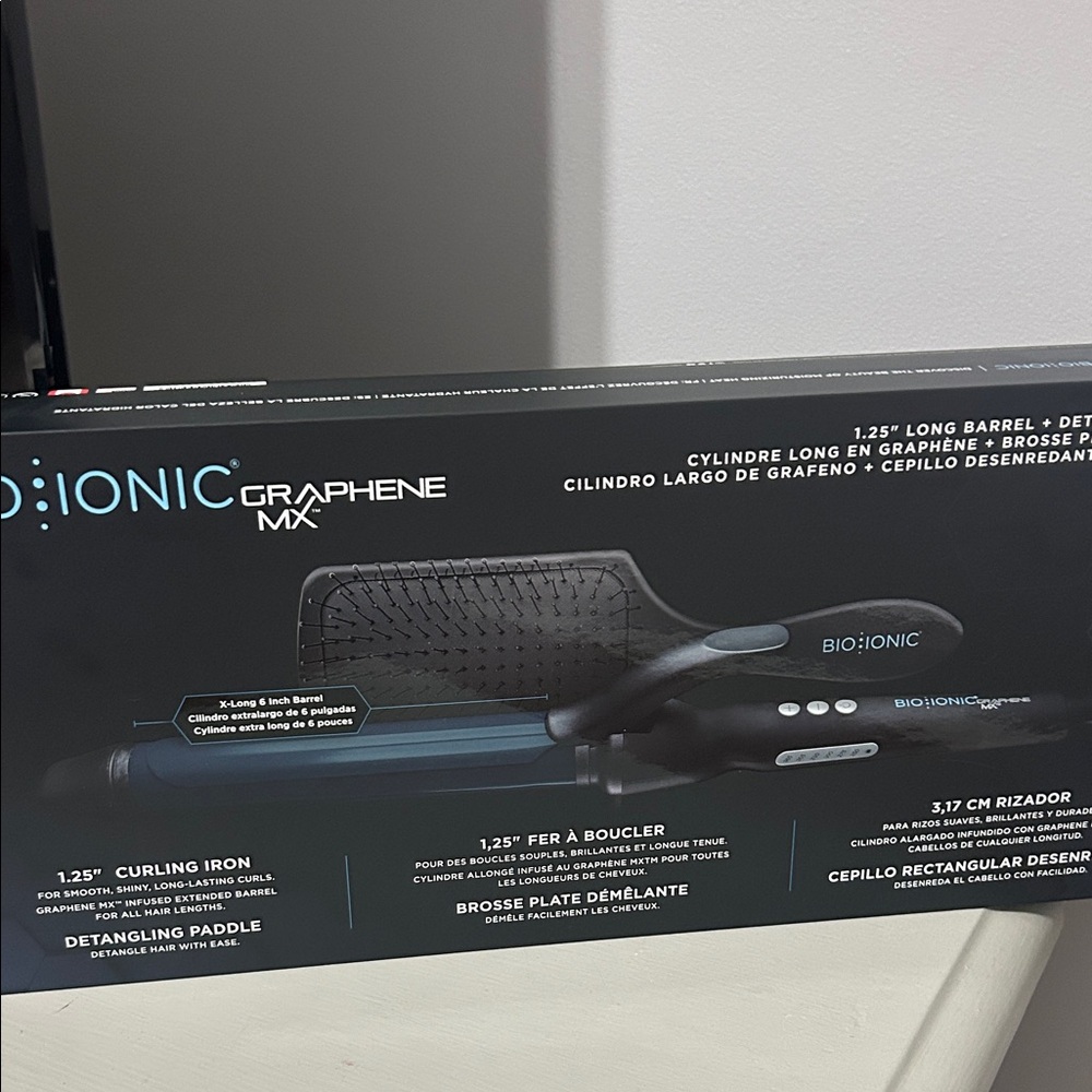 Bio Ionic X-long barrel 1.25” curling iron with paddle brush
